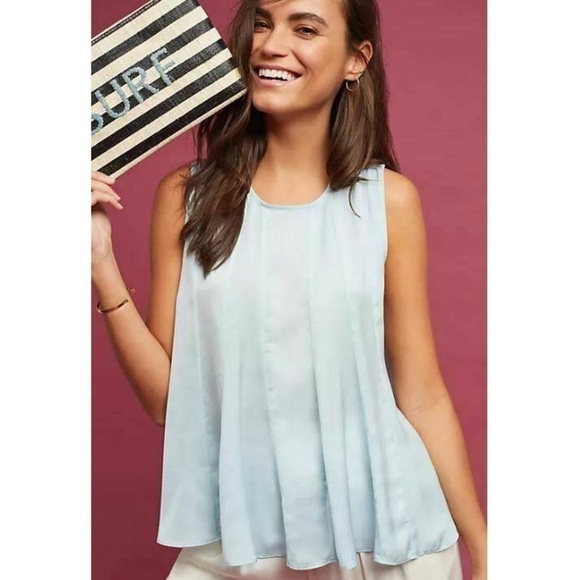 Anthropologie Eri + Ali Satin Seamed Swing Blouse Light Blue Small - Picture 1 of 9